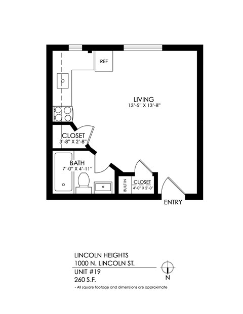 Floor plan for studio, 1 bath, 300 sqft